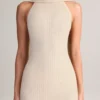 Dree Rib-Knit Scarf-Detail Halterneck Maxi Dress in Cream