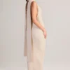 Dree Rib-Knit Scarf-Detail Halterneck Maxi Dress in Cream