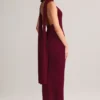 Dree Rib-Knit Scarf-Detail Halterneck Maxi Dress in Wine