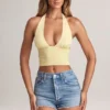 Drew Modal Halterneck Top in Lemon Sherbet
