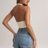Drew Modal Halterneck Top in White