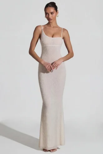 Duhamel Embellished Backless Maxi Dress in White
