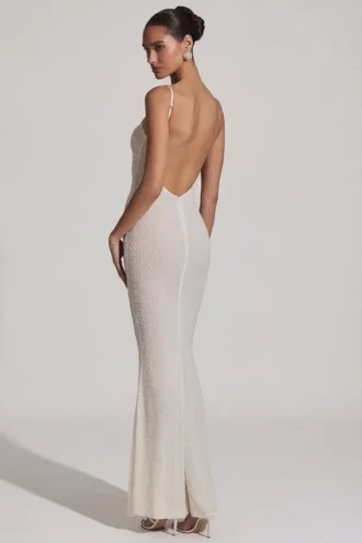 Duhamel Embellished Backless Maxi Dress in White