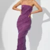 Dulce Embellished Bandeau Ruffle Maxi Dress in Plum