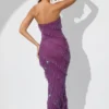 Dulce Embellished Bandeau Ruffle Maxi Dress in Plum