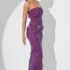 Dulce Embellished Bandeau Ruffle Maxi Dress in Plum