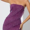 Dulce Embellished Bandeau Ruffle Maxi Dress in Plum