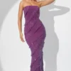 Dulce Embellished Bandeau Ruffle Maxi Dress in Plum