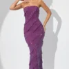 Dulce Embellished Bandeau Ruffle Maxi Dress in Plum