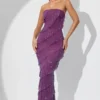 Dulce Embellished Bandeau Ruffle Maxi Dress in Plum
