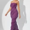 Dulce Embellished Bandeau Ruffle Maxi Dress in Plum