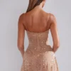 Durrani Sheer Embellished Scoop Neck Mini Dress in Almond