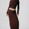 Edalene Ribbed-Knit Foldover Maxi Skirt in Espresso