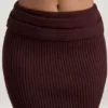 Edalene Ribbed-Knit Foldover Maxi Skirt in Espresso