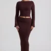 Edalene Ribbed-Knit Foldover Maxi Skirt in Espresso