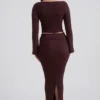 Edalene Ribbed-Knit Foldover Maxi Skirt in Espresso