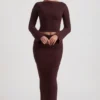 Edalene Ribbed-Knit Foldover Maxi Skirt in Espresso