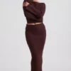 Edalene Ribbed-Knit Foldover Maxi Skirt in Espresso