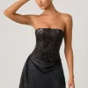 Eden Embellished Draped Strapless A-Line Mini Dress in Black