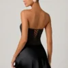 Eden Embellished Draped Strapless A-Line Mini Dress in Black