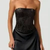 Eden Embellished Draped Strapless A-Line Mini Dress in Black
