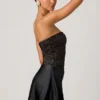Eden Embellished Draped Strapless A-Line Mini Dress in Black