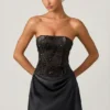 Eden Embellished Draped Strapless A-Line Mini Dress in Black