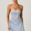 Eden Embellished Draped Strapless A-Line Mini Dress in Sky Blue