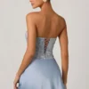 Eden Embellished Draped Strapless A-Line Mini Dress in Sky Blue