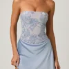 Eden Embellished Draped Strapless A-Line Mini Dress in Sky Blue