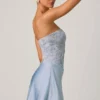 Eden Embellished Draped Strapless A-Line Mini Dress in Sky Blue