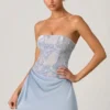 Eden Embellished Draped Strapless A-Line Mini Dress in Sky Blue