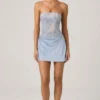 Eden Embellished Draped Strapless A-Line Mini Dress in Sky Blue