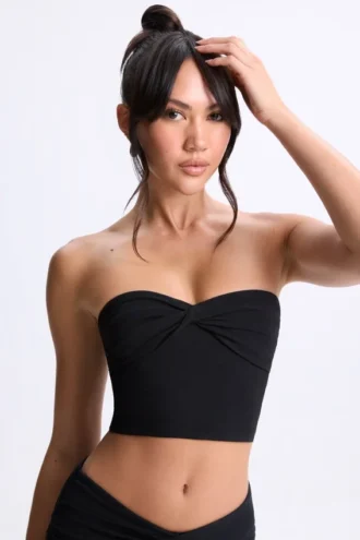 Edie Modal Twist-Front Bandeau Top in Black
