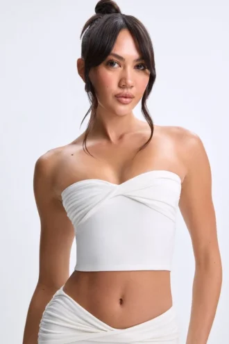Edie Modal Twist-Front Bandeau Top in White