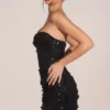 Edita Embellished Appliqué Sweetheart Mini Dress in Black