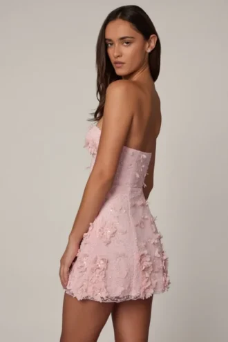 Edita Embellished Bandeau A-line Mini Dress in Ballet Pink