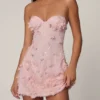 Edita Embellished Bandeau A-line Mini Dress in Ballet Pink