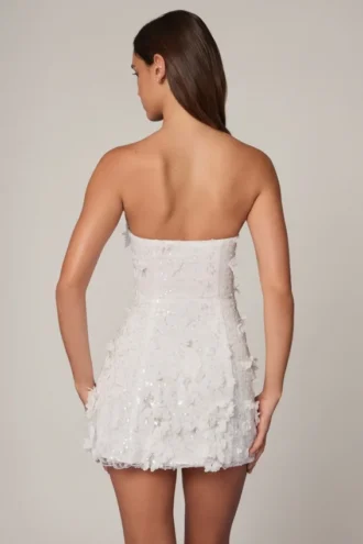Edita Embellished Bandeau A-line Mini Dress in White