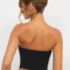 Eevi Jersey Strapless Plunge Neck Top in Black