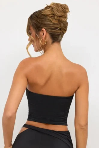 Eevi Jersey Strapless Plunge Neck Top in Black