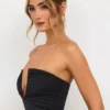 Eevi Jersey Strapless Plunge Neck Top in Black