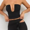 Eevi Jersey Strapless Plunge Neck Top in Black