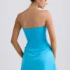 Efia Slinky Jersey Draped A-Line Mini Dress in Aqua Blue