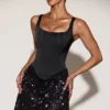 Eira Satin Corset Embellished Skirt Mini Dress in Black Purple