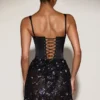 Eira Satin Corset Embellished Skirt Mini Dress in Black Purple