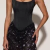 Eira Satin Corset Embellished Skirt Mini Dress in Black Purple