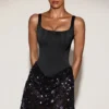 Eira Satin Corset Embellished Skirt Mini Dress in Black Purple