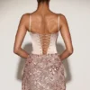 Eira Satin Corset Embellished Skirt Mini Dress in Rose Gold