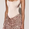 Eira Satin Corset Embellished Skirt Mini Dress in Rose Gold
